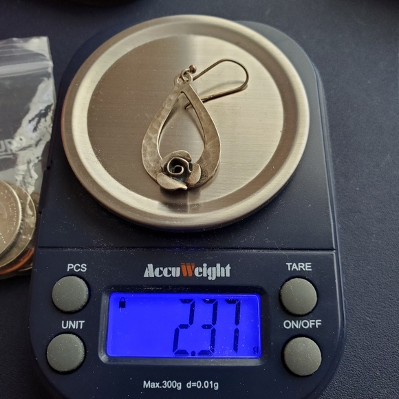 RL Israel Matte Sterling Hammered Teardrop Earrings with Roses - Picture 8 of 8